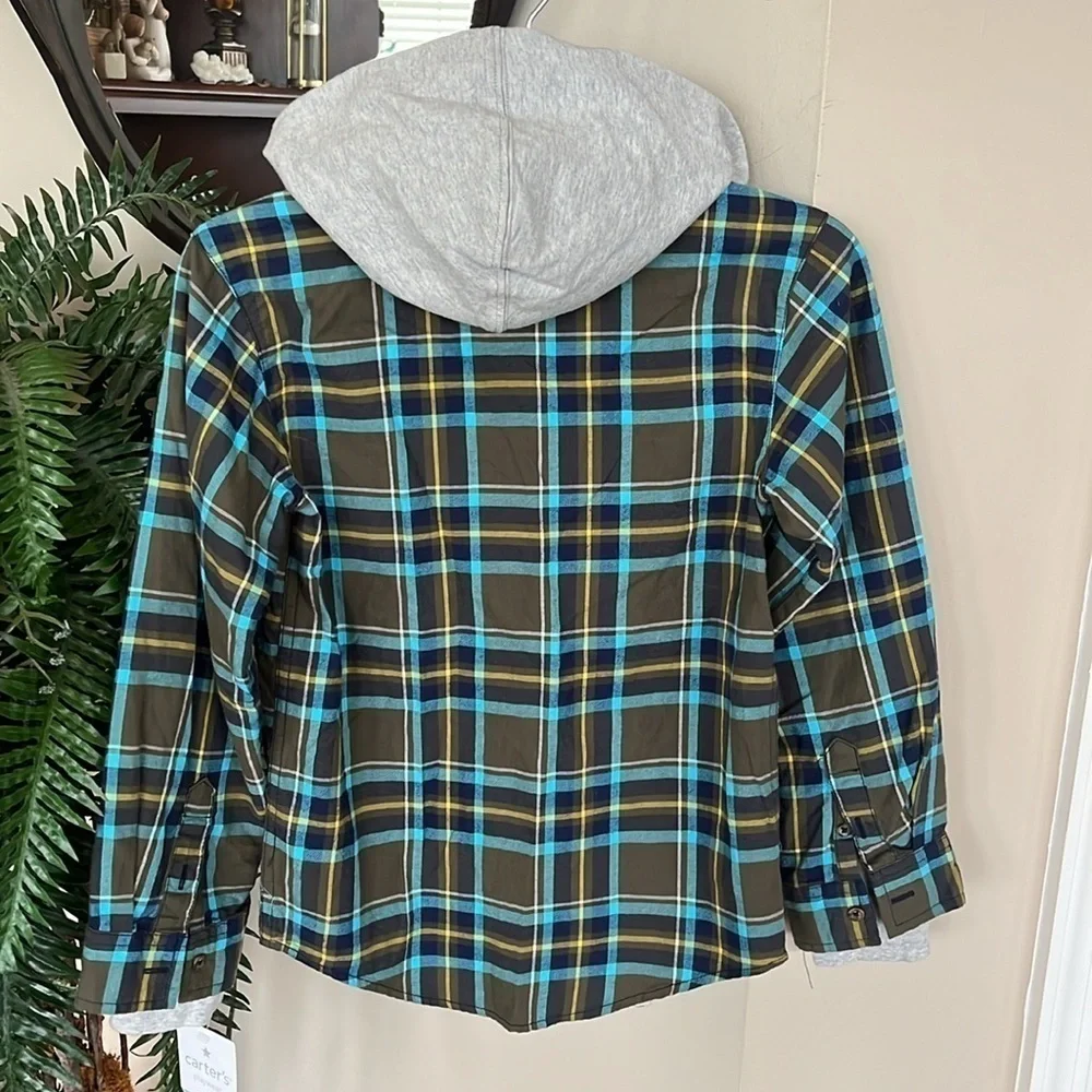 Brand New Carter’s Plaid Button Down Shirt Hooded Casual Cotton